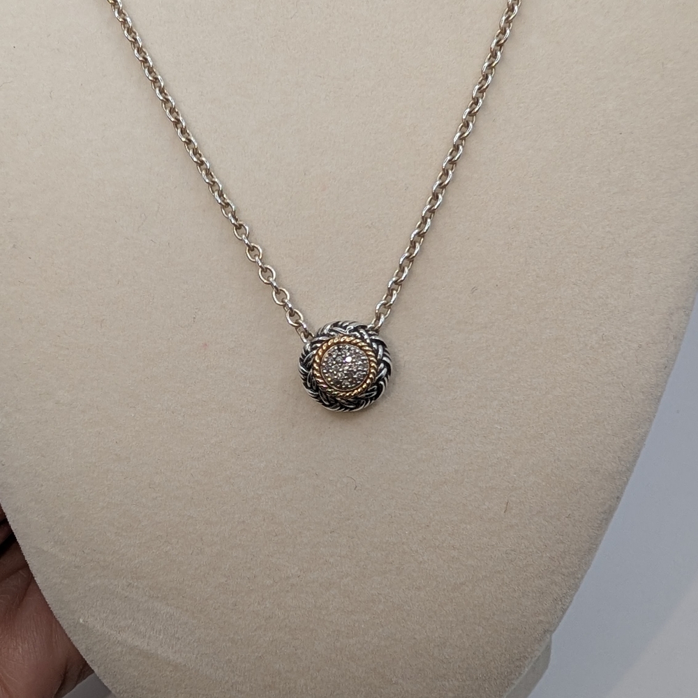 Andrea Candela Silver, 14kt Gold And Diamond Woven Necklace